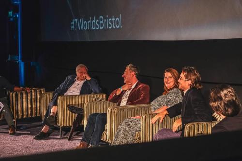 The panel at Seven Worlds, One Planet preview in Bristol
